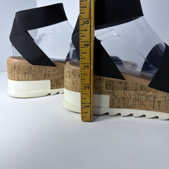 Steve Madden Black Bandi Platform Wedge Strappy Cork Sandal Size 8.5 Casual Boho - Picture 9 of 10